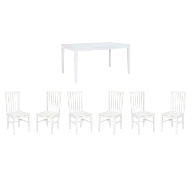 Pemberly Row Dining Table Set with 6 Chairs in White Glossy Lacquer Finish