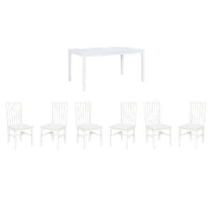 Pemberly Row Dining Table Set with 6 Chairs in White Glossy Lacquer Finish