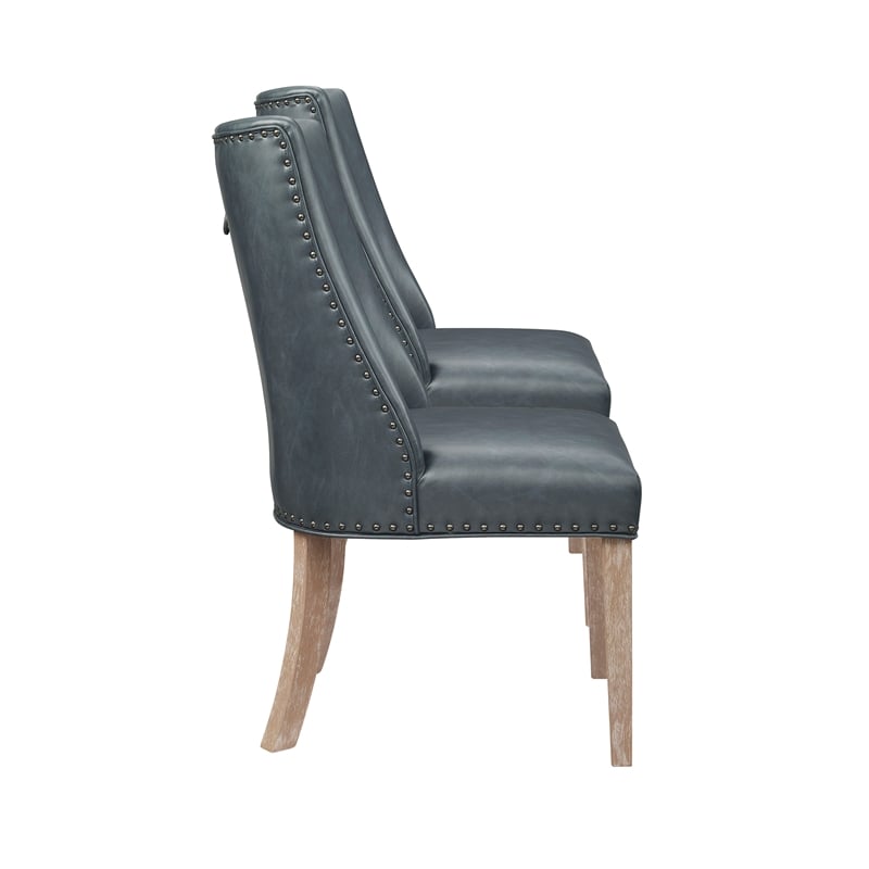 Pemberly Row Dining Set of 5  with Natural Wood & Navy Faux Leather Chairs