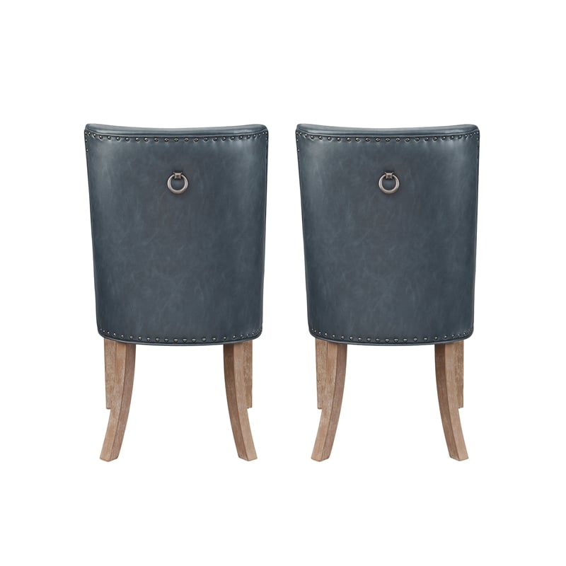 Pemberly Row Dining Set of 5  with Natural Wood & Navy Faux Leather Chairs