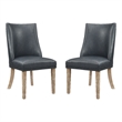 Pemberly Row Dining Set of 5  with Natural Wood & Navy Faux Leather Chairs