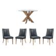 Pemberly Row Dining Set of 5  with Natural Wood & Navy Faux Leather Chairs