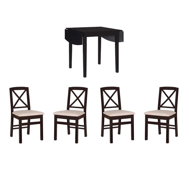 Pemberly Row Dining Set of Drop-Leaf Table and 4 X-Back Chairs