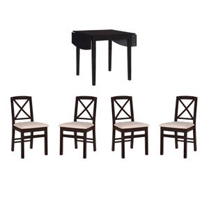 Pemberly Row Dining Set of Drop-Leaf Table and 4 X-Back Chairs
