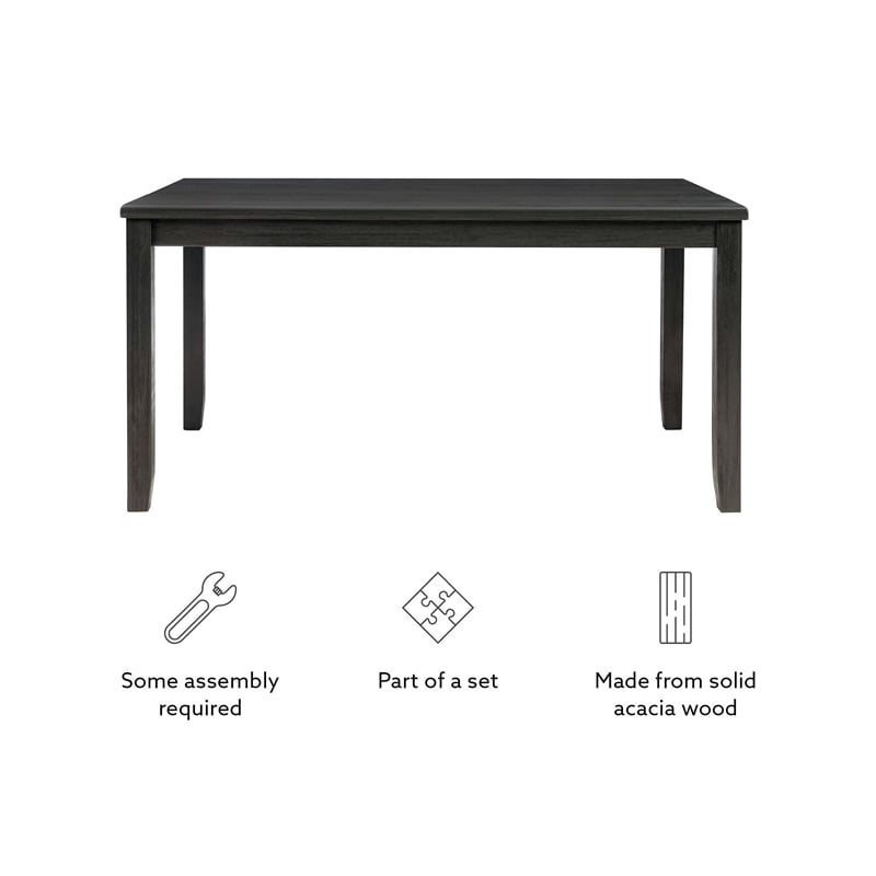 Pemberly Row Dining Set of Table & Bench & 4 Chairs in Dark Charcoal Gray