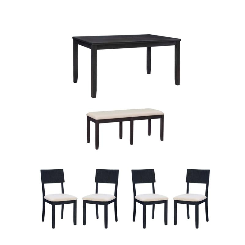 Pemberly Row Dining Set of Table & Bench & 4 Chairs in Dark Charcoal Gray