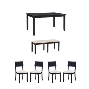 Pemberly Row Dining Set of Table & Bench & 4 Chairs in Dark Charcoal Gray