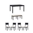 Pemberly Row Dining Set of Table & Bench & 4 Chairs in Dark Charcoal Gray