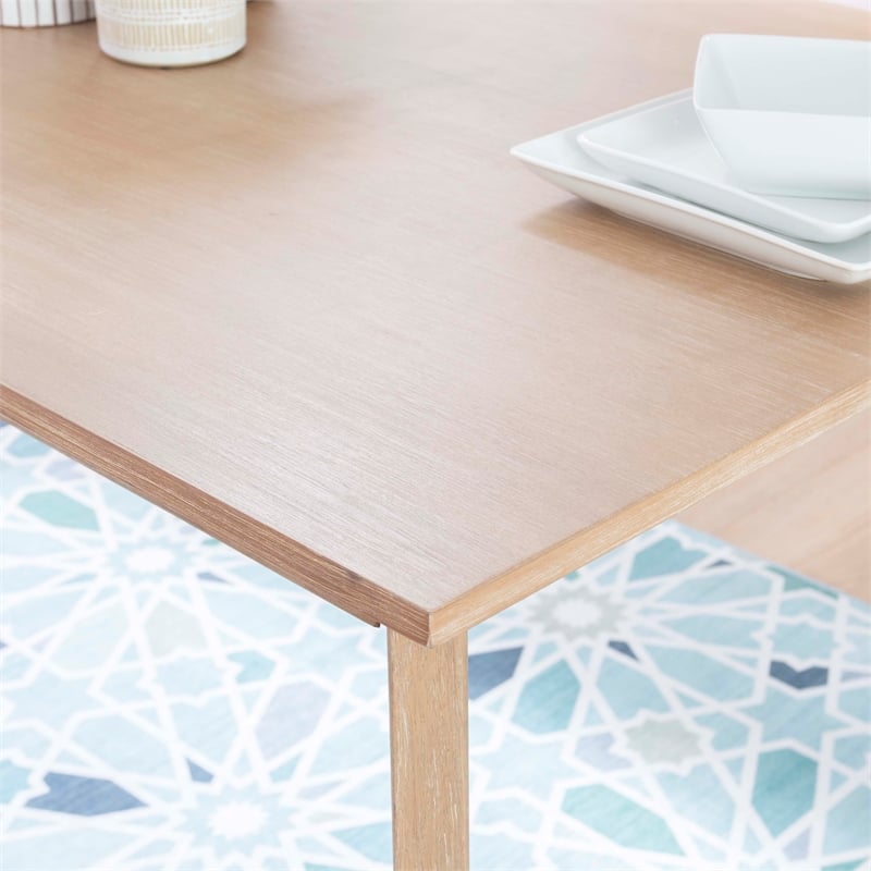 Pemberly Row Dining Set with Table & 4 Slat Back Chairs in Natural Brown Wood
