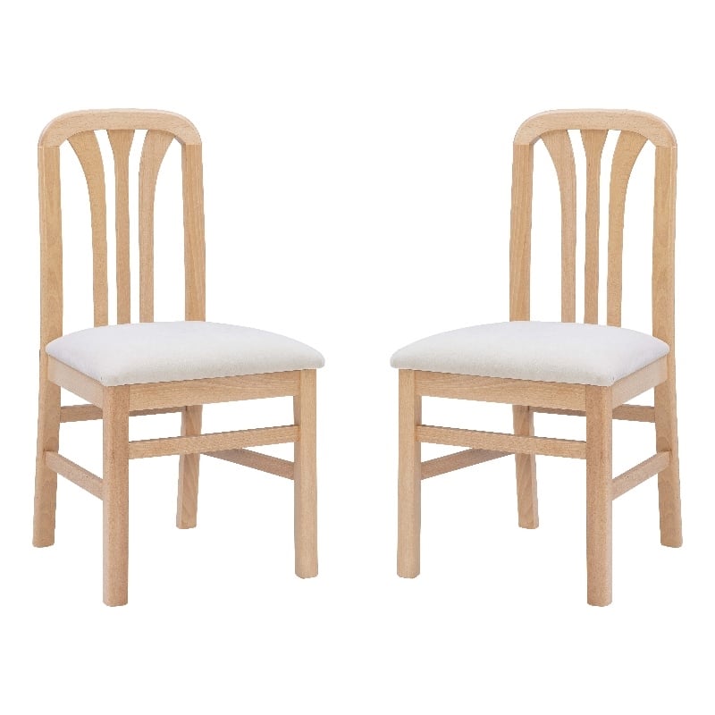 Pemberly Row Dining Set with Table & 4 Slat Back Chairs in Natural Brown Wood