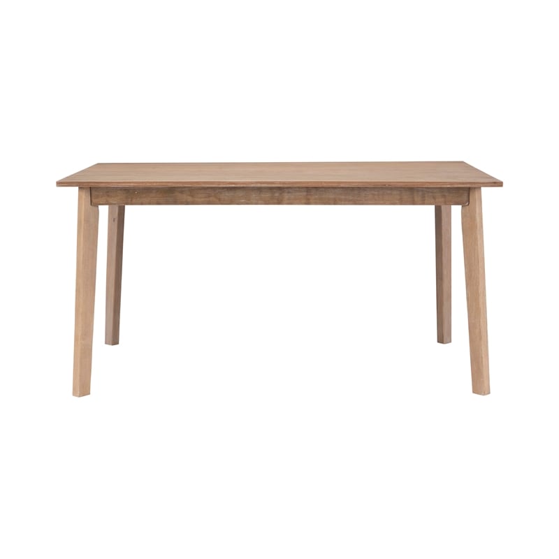 Pemberly Row Dining Set with Table & 4 Slat Back Chairs in Natural Brown Wood