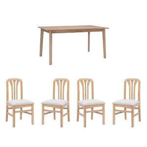 Pemberly Row Dining Set with Table & 4 Slat Back Chairs in Natural Brown Wood