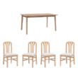 Pemberly Row Dining Set with Table & 4 Slat Back Chairs in Natural Brown Wood