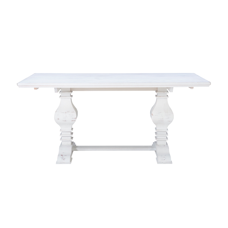 Pemberly Row Dining Table and 6 Side Chairs Set in Distressed White Pine Wood