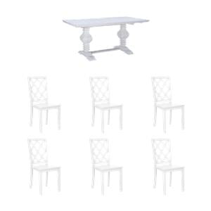 Pemberly Row Dining Table and 6 Side Chairs Set in Distressed White Pine Wood