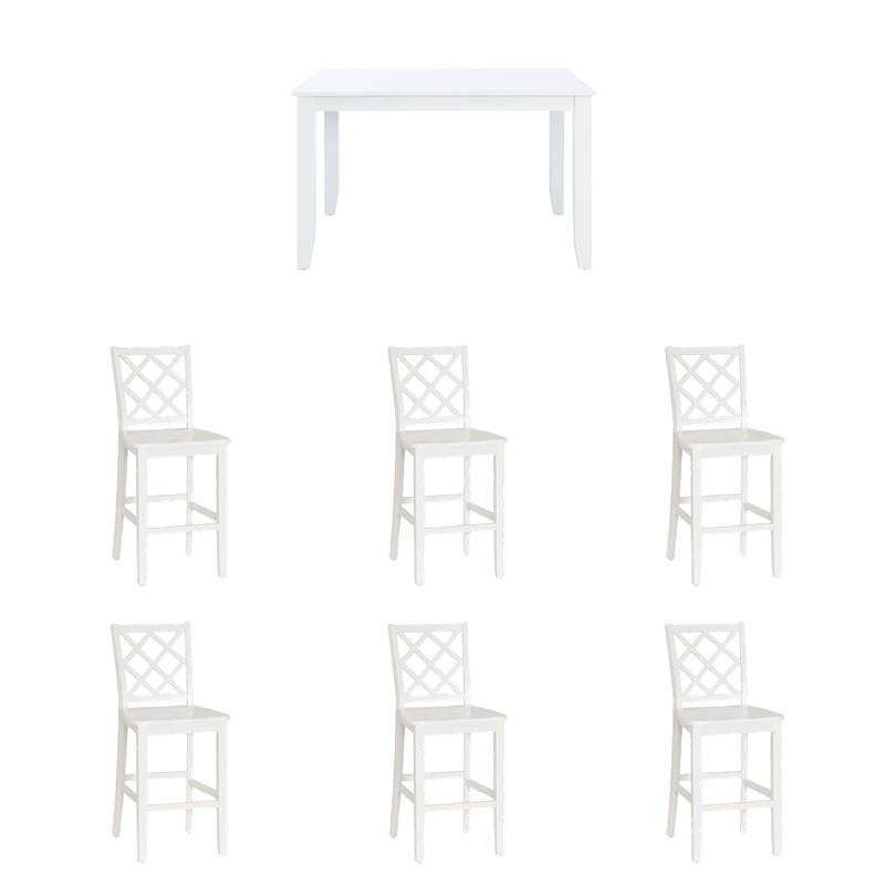 Pemberly Row Counter Height Dining Set with 6 Stools and Table in White