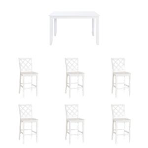 Pemberly Row Counter Height Dining Set with 6 Stools and Table in White