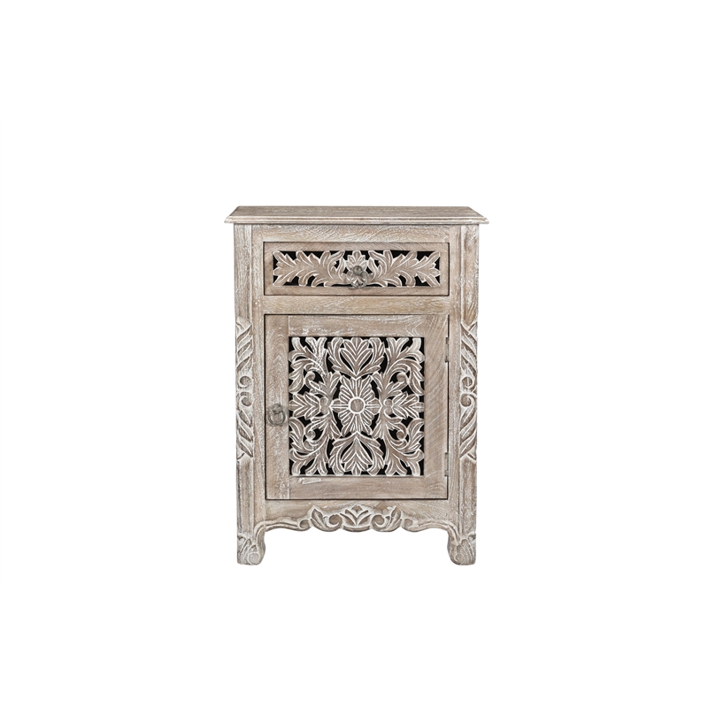 Pemberly Row Gray Floral Carved Solid Wood Mango 5-Piece King Bedroom Set