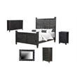 Pemberly Row Black Floral Carved Solid Wood Mango 5-Piece Queen Bedroom Set