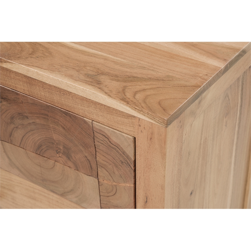 Pemberly Row Brown Solid Wood 3-Drawer Nightstand with Tree Slice Design