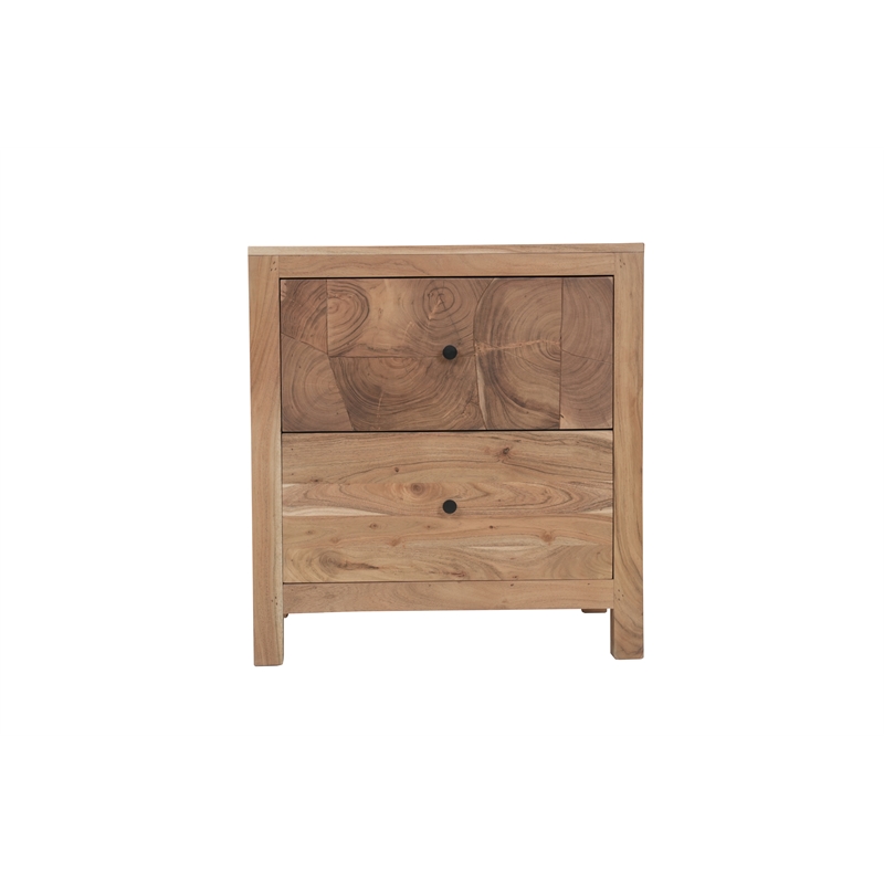Pemberly Row Brown Solid Wood 2-Drawer Nightstand with Tree Slice Design