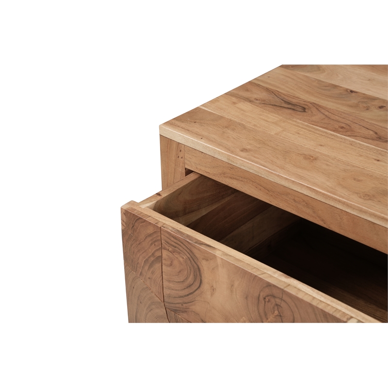 Pemberly Row Brown Solid Wood 2-Drawer Nightstand with Tree Slice Design