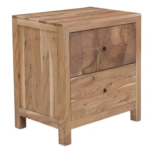 Pemberly Row Brown Solid Wood 2-Drawer Nightstand with Tree Slice Design