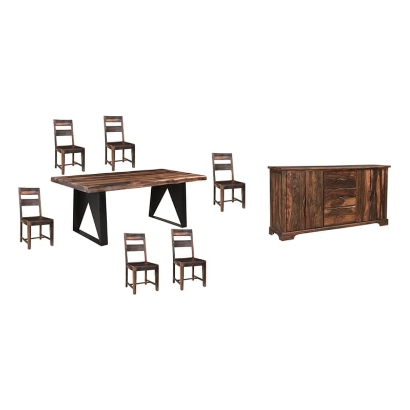 Pemberly Row Live Edge Solid Wood Sheesham 8-Piece Dining Set in Brown