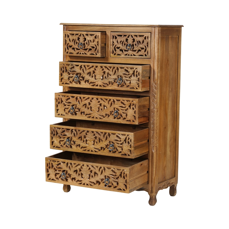 Pemberly Row Solid Mango Wood 6-Drawer Tall Chest 54 Inch in Brown