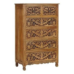 Pemberly Row Solid Mango Wood 6-Drawer Tall Chest 54 Inch in Brown