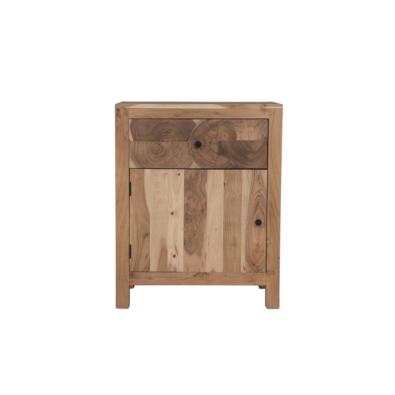 Pemberly Row Brown Solid Wood 1-Drawer 1-Door Nightstand with Tree Slice Design