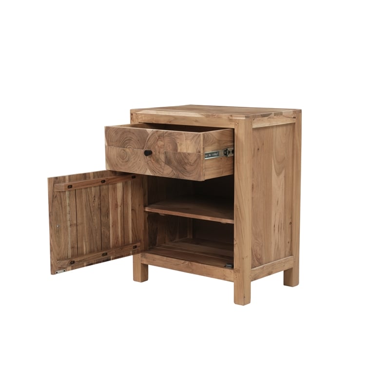 Pemberly Row Brown Solid Wood 1-Drawer 1-Door Nightstand with Tree Slice Design