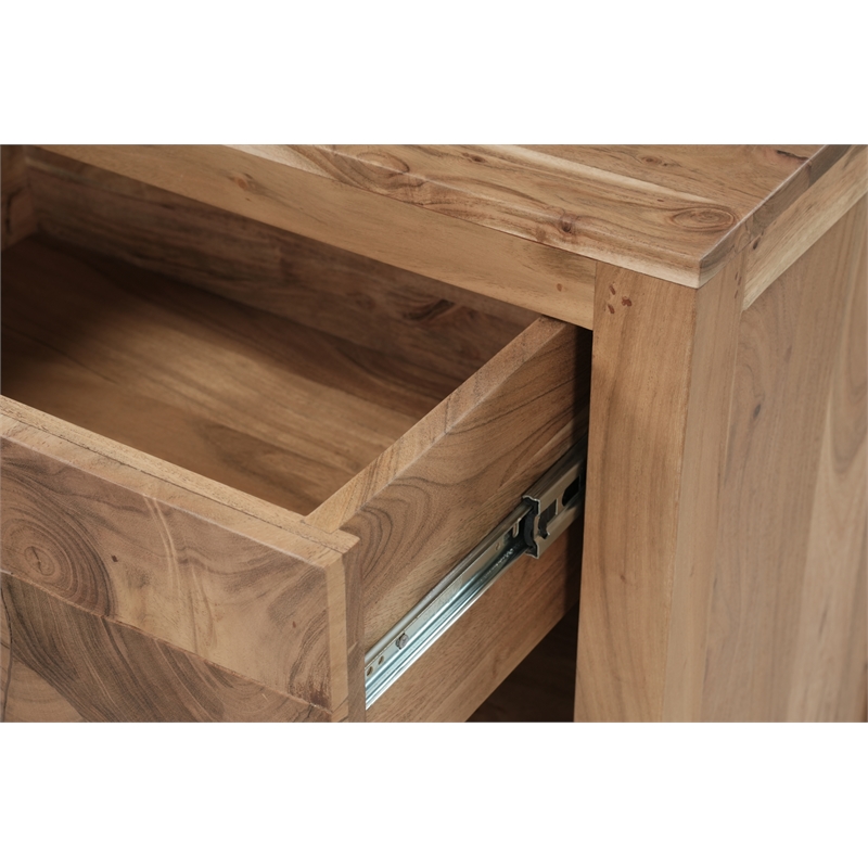 Pemberly Row Brown Solid Wood 1-Drawer 1-Door Nightstand with Tree Slice Design