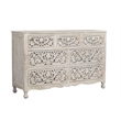 Pemberly Row White Floral Carved Solid Wood Mango 5-Piece Queen Bedroom Set
