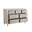 Pemberly Row White Floral Carved Solid Wood Mango 5-Piece Queen Bedroom Set