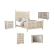 Pemberly Row White Floral Carved Solid Wood Mango 5-Piece Queen Bedroom Set