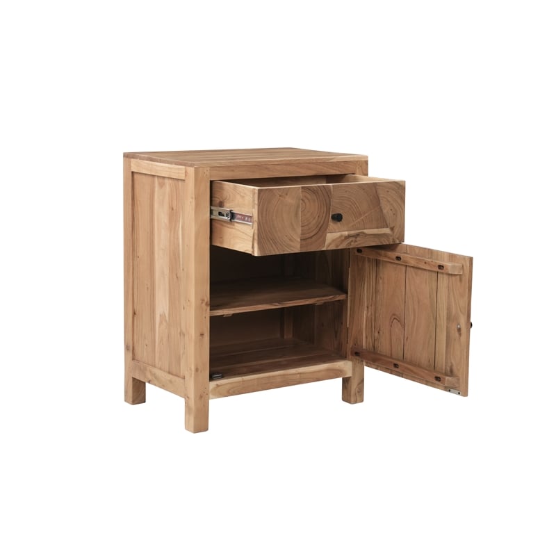 Pemberly Row Brown Solid Wood 1-Drawer 1-Door Nightstand with Tree Slice Design