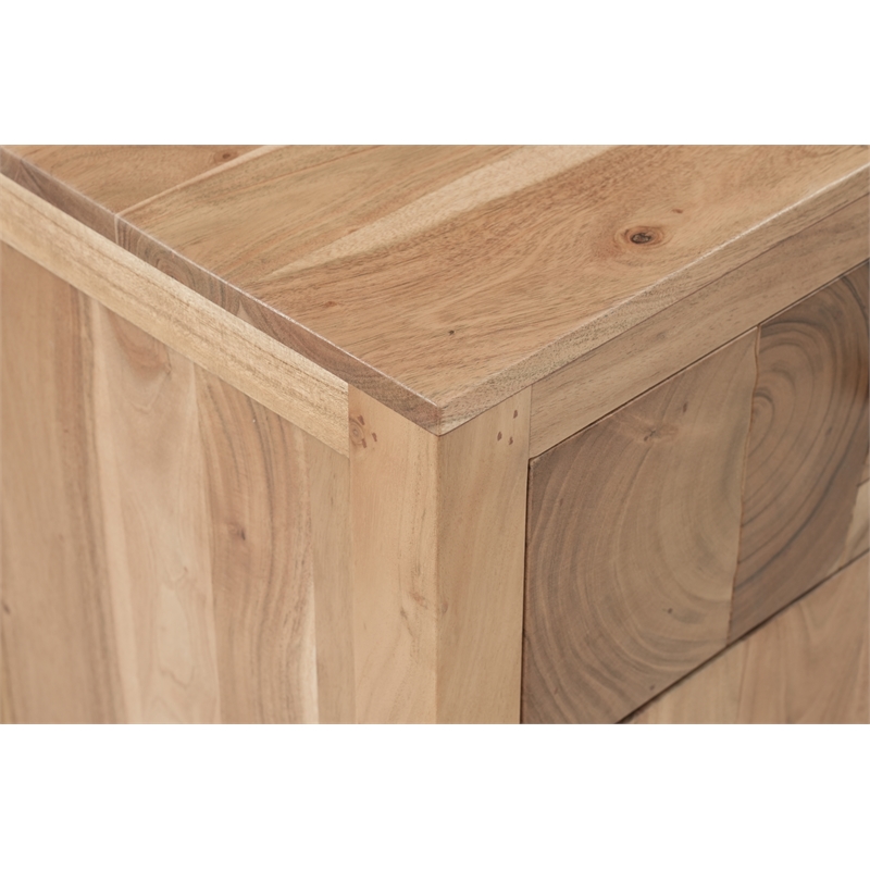 Pemberly Row Brown Solid Wood 1-Drawer 1-Door Nightstand with Tree Slice Design
