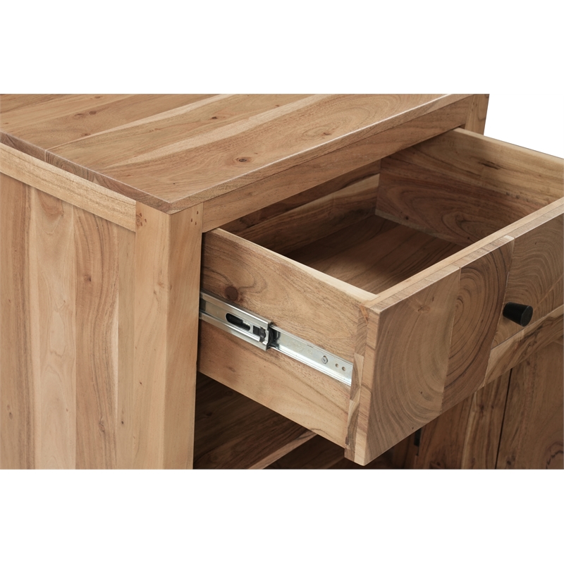 Pemberly Row Brown Solid Wood 1-Drawer 1-Door Nightstand with Tree Slice Design