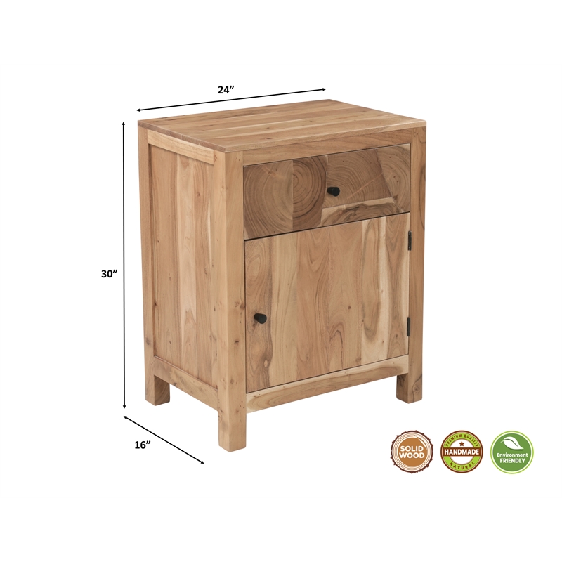 Pemberly Row Brown Solid Wood 1-Drawer 1-Door Nightstand with Tree Slice Design