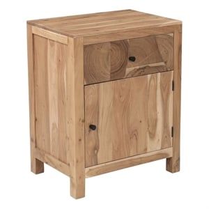 Pemberly Row Brown Solid Wood 1-Drawer 1-Door Nightstand with Tree Slice Design
