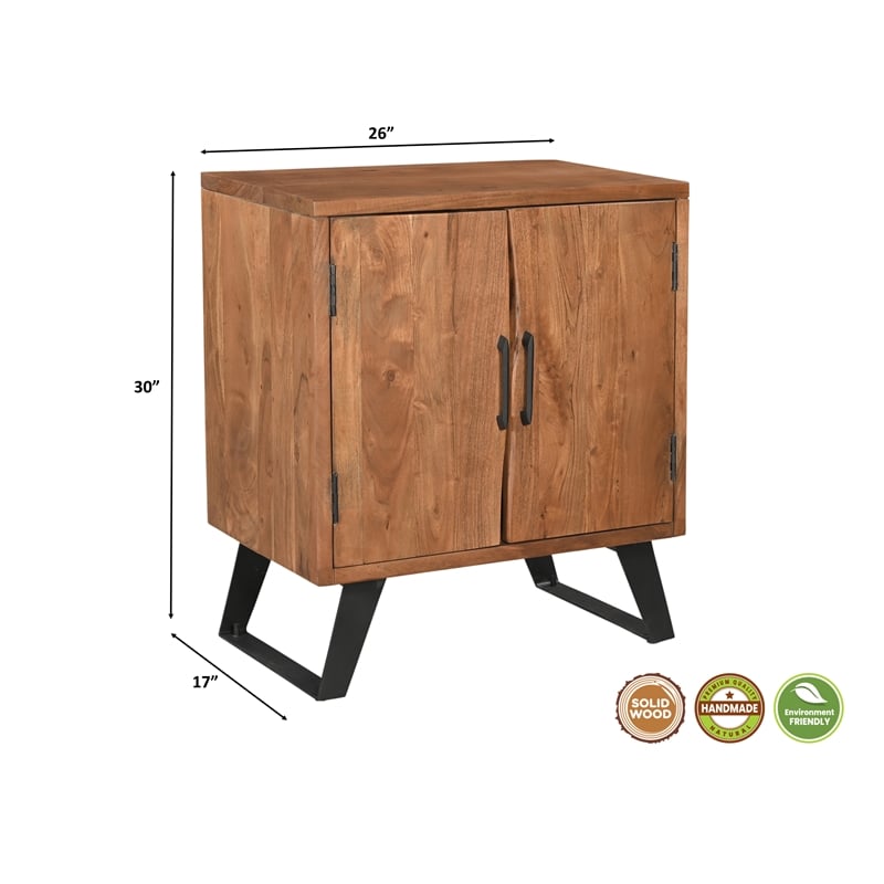 Pemberly Row 2-Door Live Edge Solid Wood Acacia Nightstand in Brown/Black