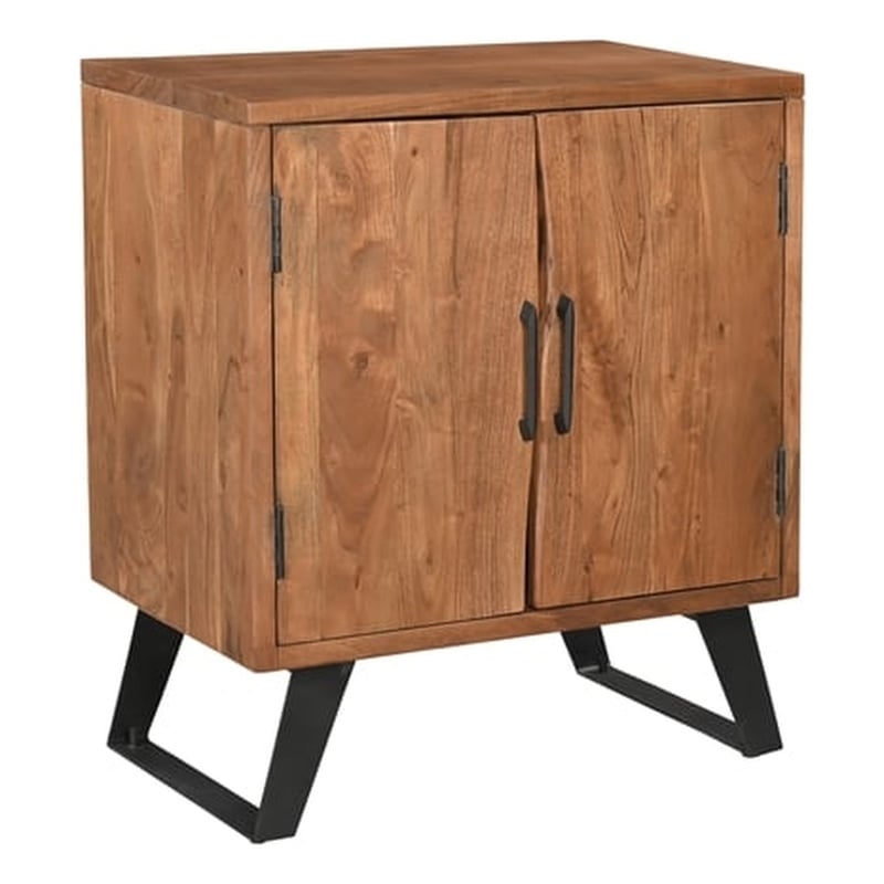 Pemberly Row 2-Door Live Edge Solid Wood Acacia Nightstand in Brown/Black