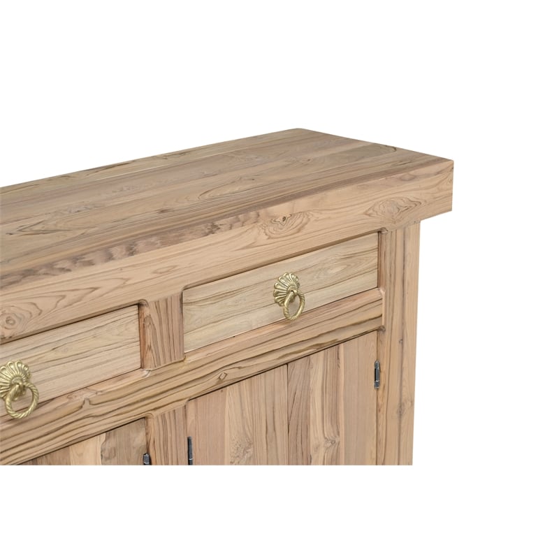 Pemberly Row Solid Wood Teak Sideboard with Brass Ring Pulls 3 Drawers 6 Doors