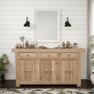 Pemberly Row Solid Wood Teak Sideboard with Brass Ring Pulls 3 Drawers 6 Doors