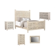 Pemberly Row White Floral Carved Solid Wood Mango 5-Piece King Bedroom Set