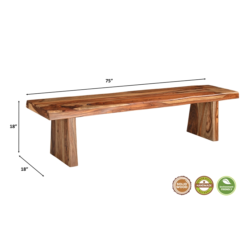 Pemberly Row Live Edge Solid Wood Sheesham 6-Piece Dining Set in Brown