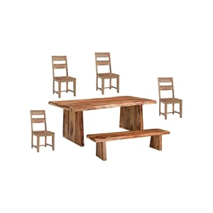Pemberly Row Live Edge Solid Wood Sheesham 6-Piece Dining Set in Brown
