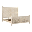 Pemberly Row White Floral Carved Solid Wood Mango 5-Piece King Bedroom Set