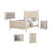 Pemberly Row White Floral Carved Solid Wood Mango 5-Piece King Bedroom Set